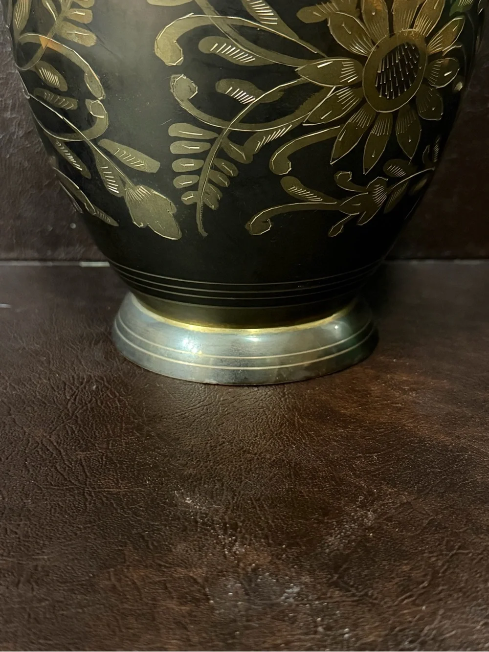 Vintage Engraved Brass Floral Vase Made in India 9”